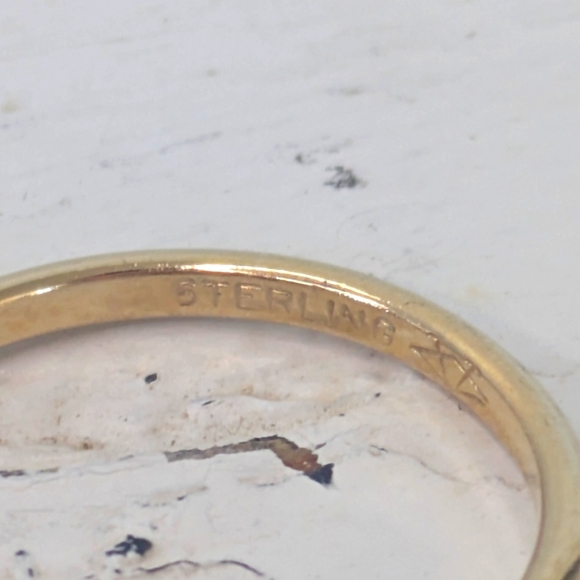 Vintage Sterling Silver Blue Sapphire Solitaire Ring Size 7.5 Gold Tone Vermeil - Picture 5 of 9